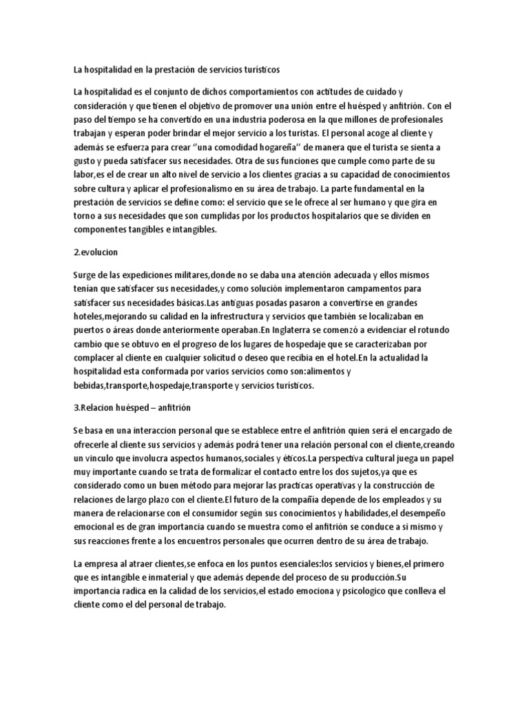 La Hospitalidad en La Prestación de Servicios Turísticos | PDF