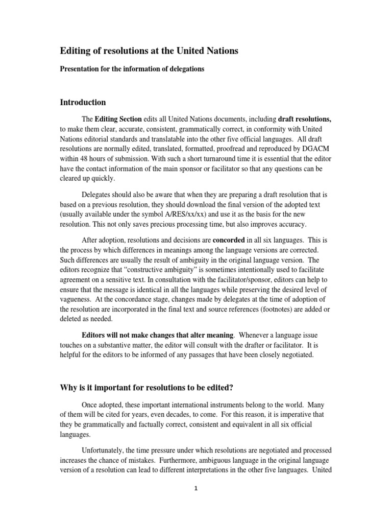 UN Resolution Editing Process Explained | PDF