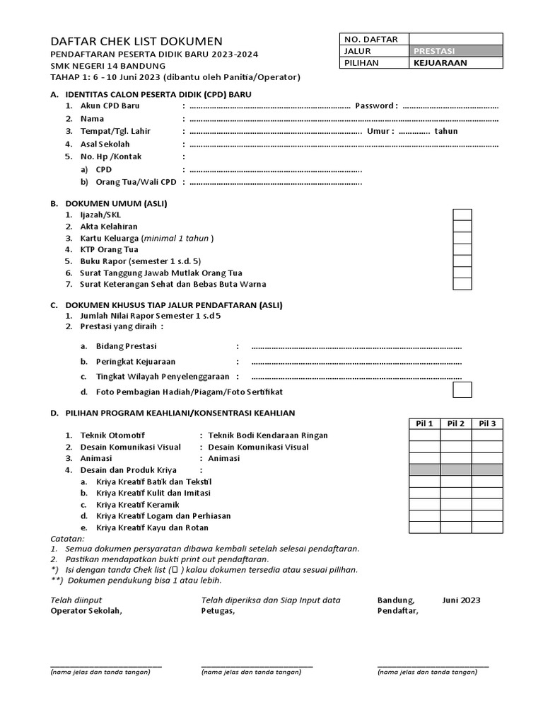 Form Pendaftaran PPDB PRESTASI Kejuaraan | PDF
