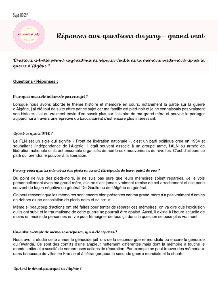 Réponses Questions Grand Oral PDF