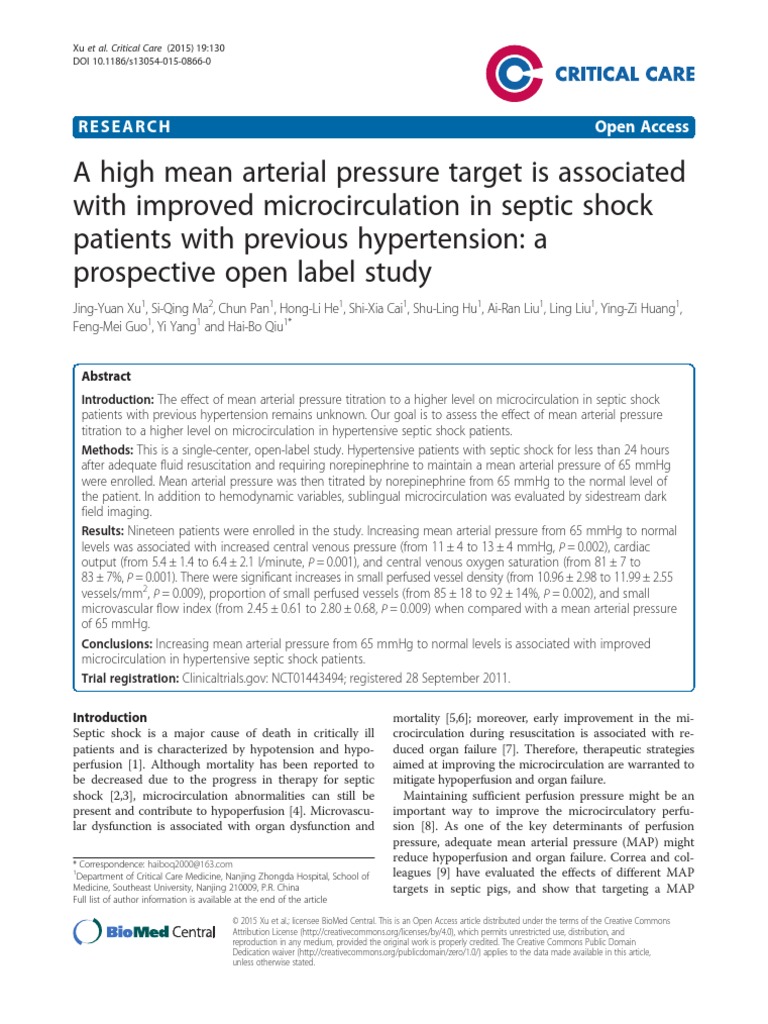 High MAP Improves Microcirculation in Shock | PDF | Blood Pressure ...