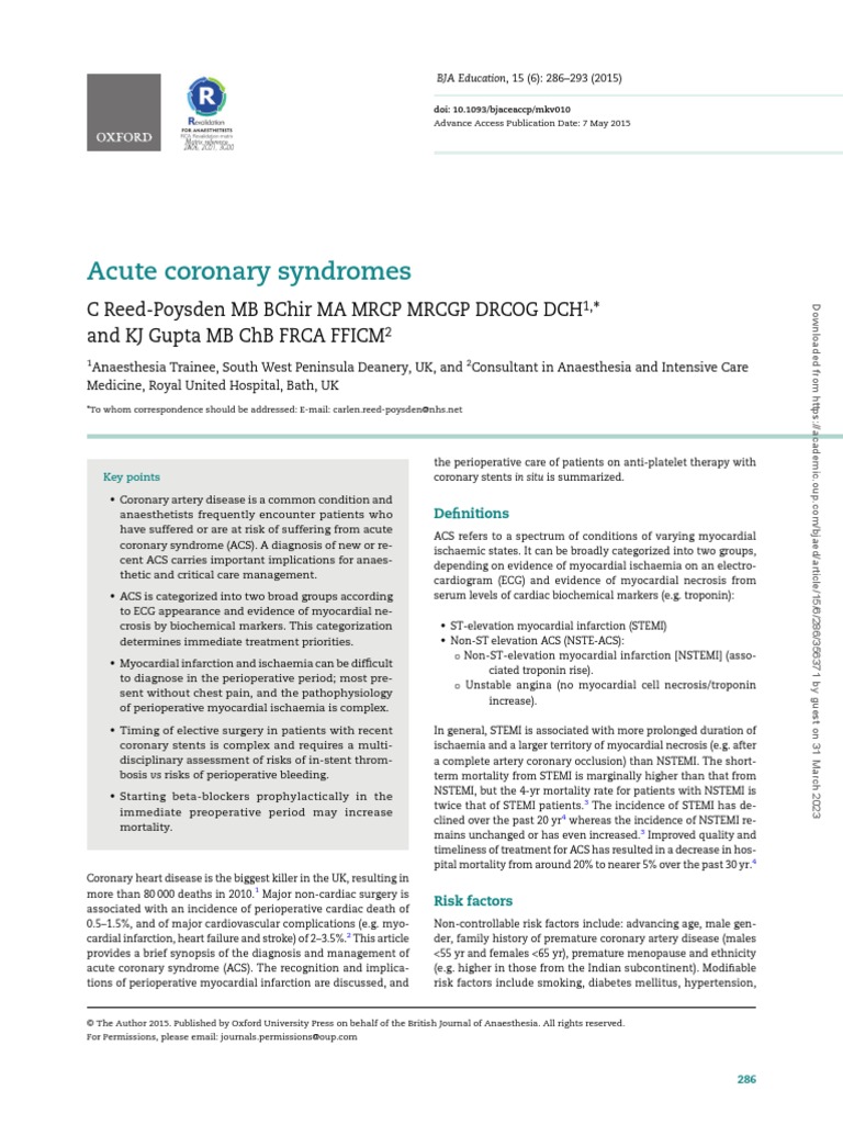 Acute Coronary Syndrome Management Guide | PDF | Myocardial Infarction ...