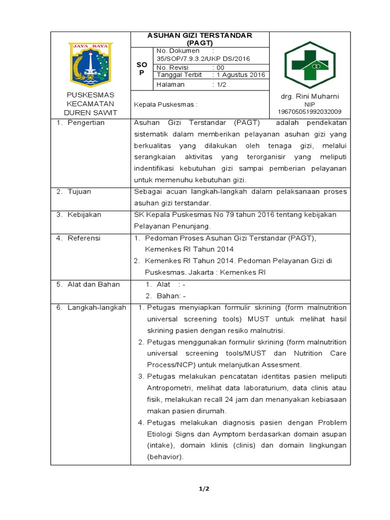 Baru SOP ASUHAN GIZI TERSTANDAR (PAGT) | PDF