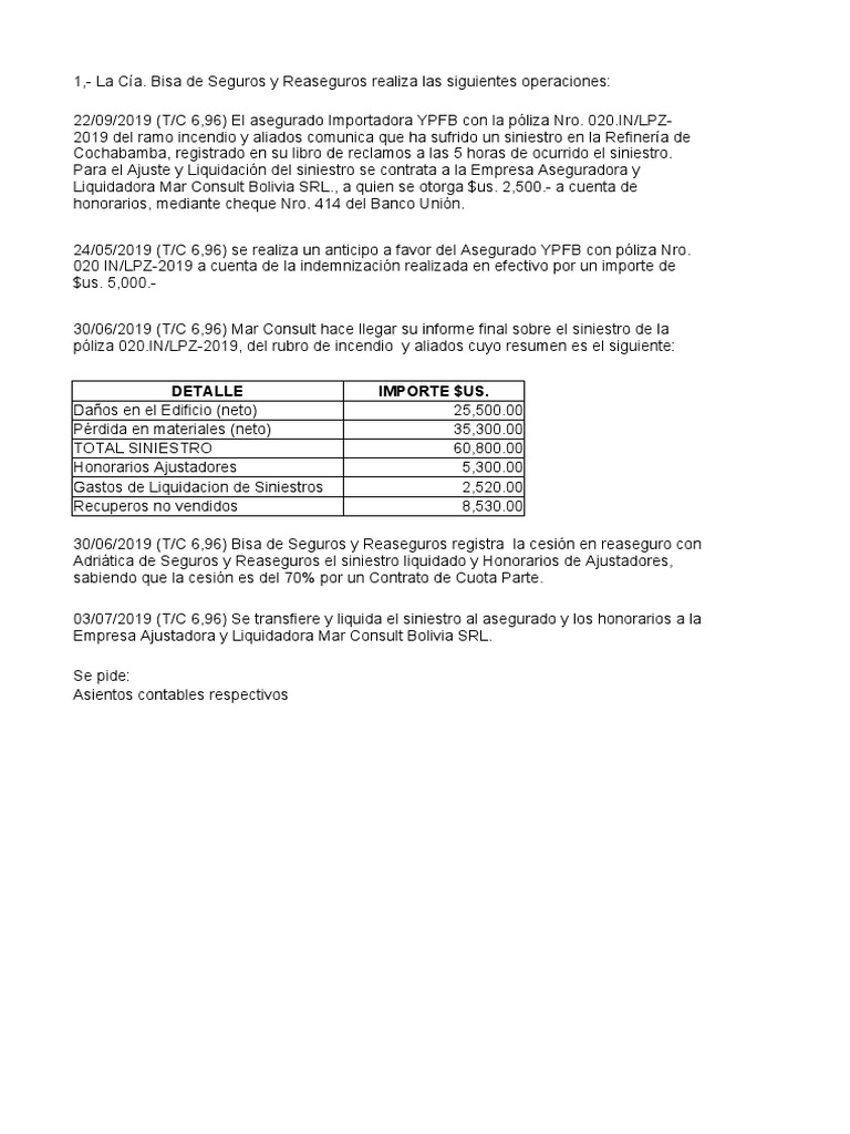 Liquidación de Siniestro en YPFB | PDF | Reaseguro | Seguro