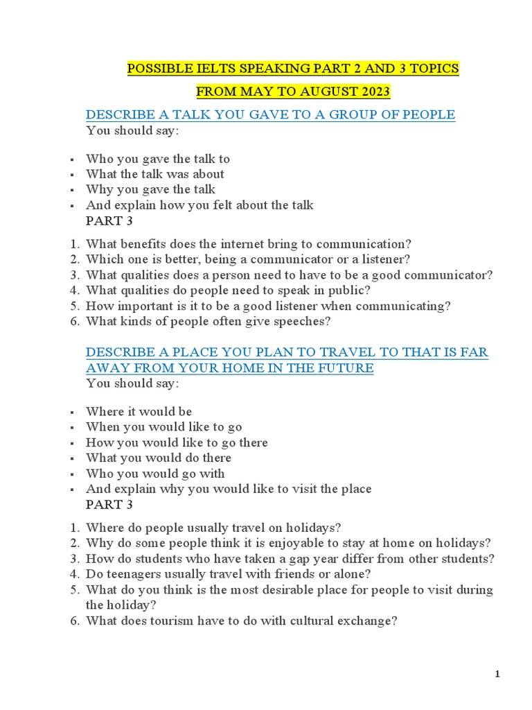 IELTS Speaking Topics: Parts 2 & 3 | PDF