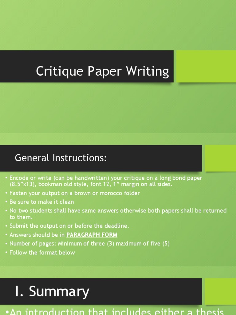 Guide to Writing a Critique Paper | PDF