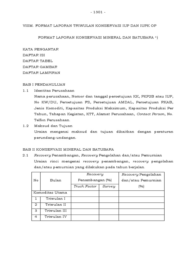 Kepmen ESDM 1806 K 30 MEM 2018-Format Laporan Konservasi Minerba | PDF
