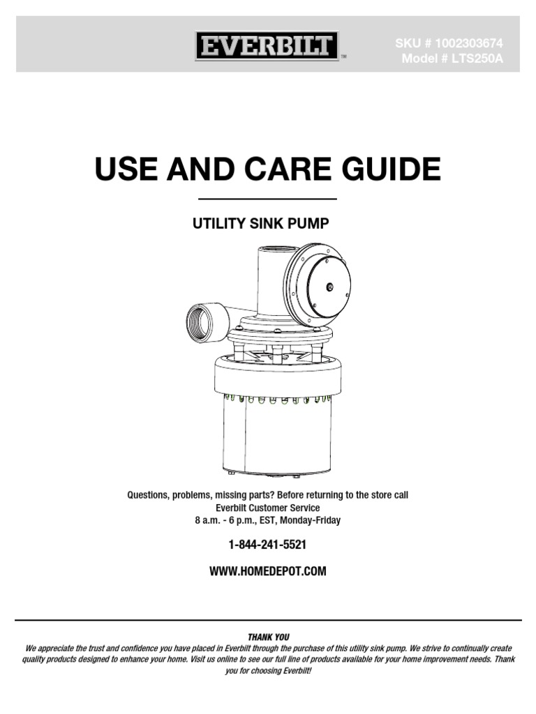 Use and Care Guide Sink Pump PDF