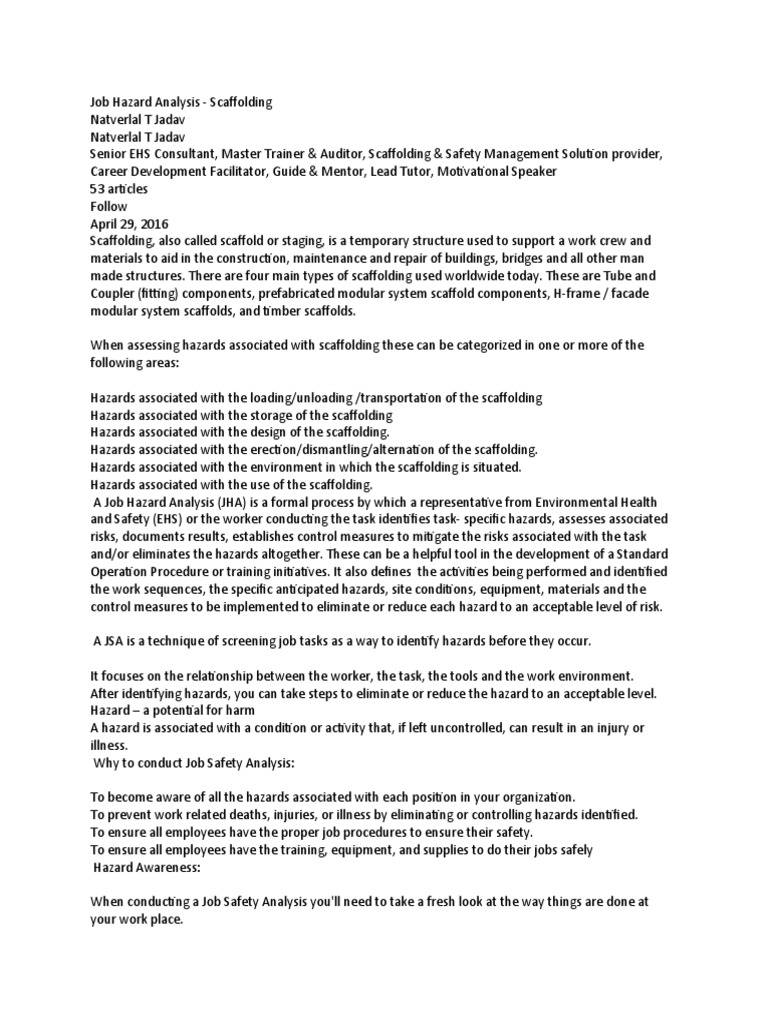 Job Hazard Analysis Scaffolding Pdf