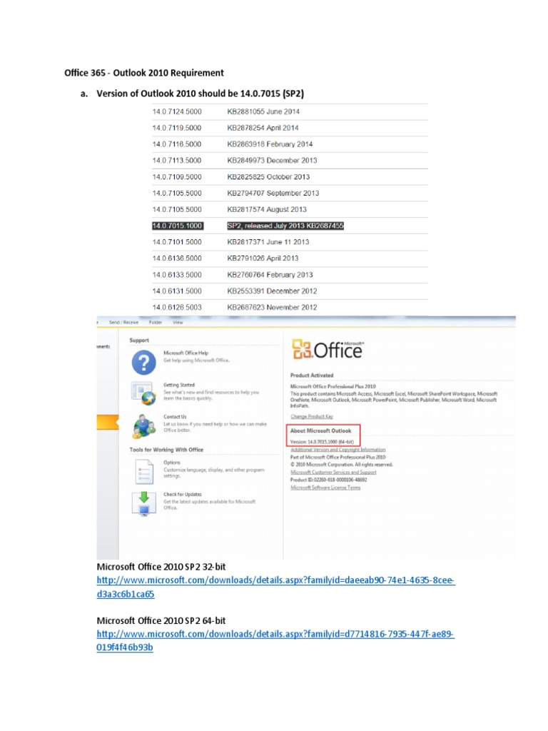 Office 365 Outlook 2010 Requirement PDF