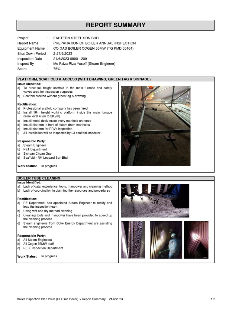 Boiler Annual Inspection Report 2023 | PDF | Boiler | Steam