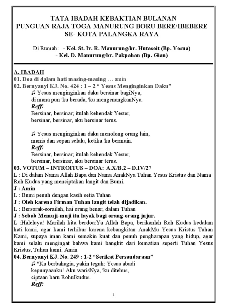 Ibadah Bulanan Punguan Raja Toga Manurung Palangka Raya | PDF