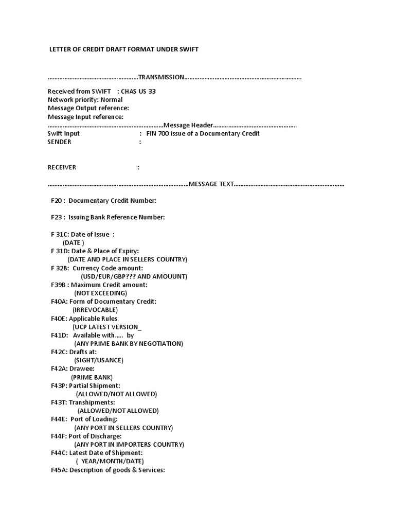 Format Of Letter Of Credit