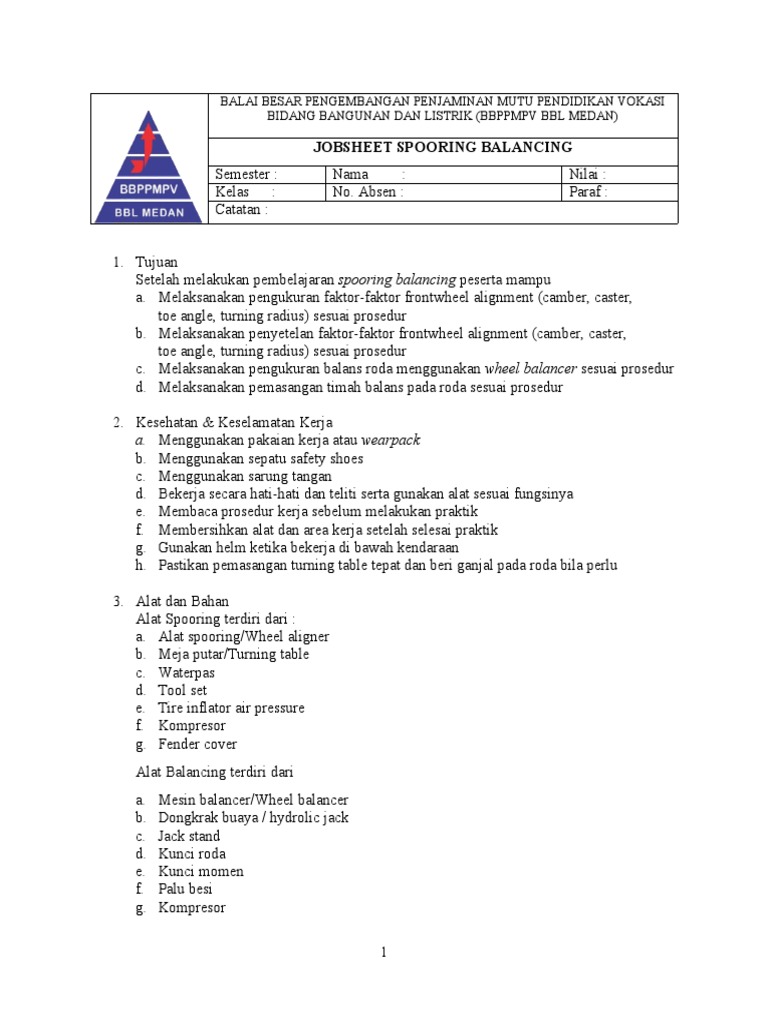 Jobsheet Spooring Balancing Kelompok 4 | PDF