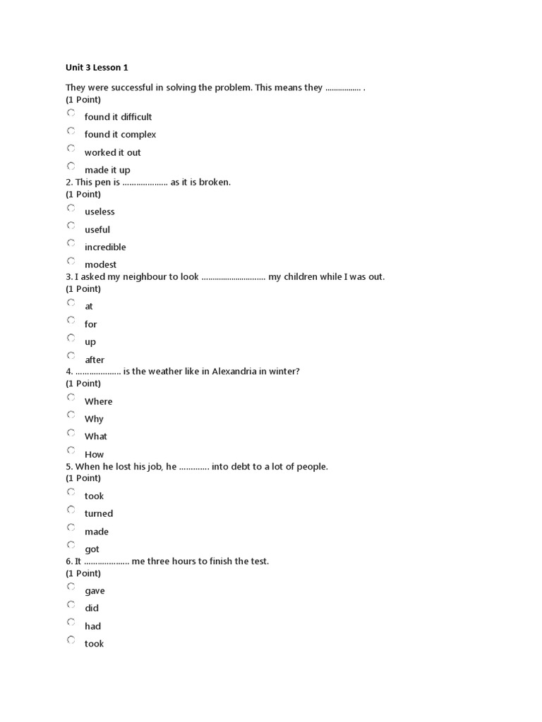 Unit 3 Online Test Pdf
