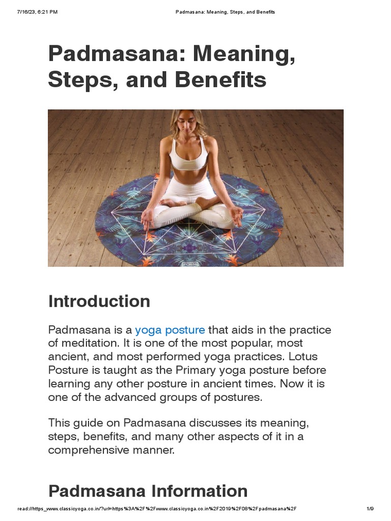 Padmasana: Meaning, Steps, Benefits | PDF | Asana | Hatha Yoga