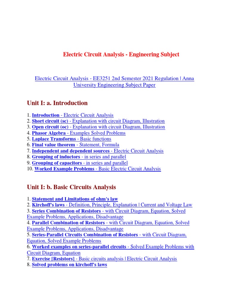 Electric Circuit Analysis Circuit Diagram