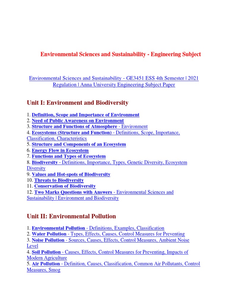 GE3451 Environmental Science Syllabus | PDF | Sustainability | Biodiversity
