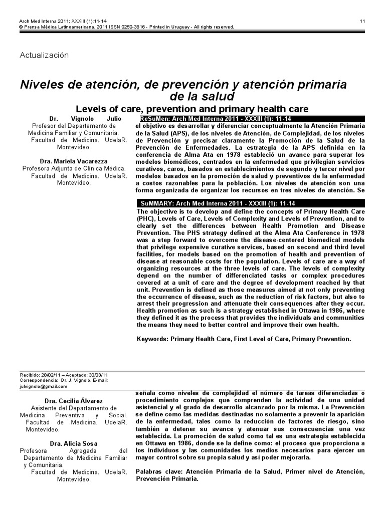 Niveles de Atención, Prevencion Primaria en Salud | PDF | Health Care ...