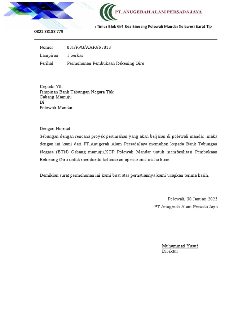 Surat Permohonan Buka Rek | PDF