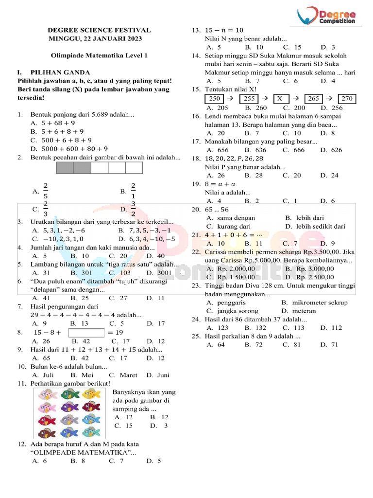 Soal Matematika Level 1 Pdf