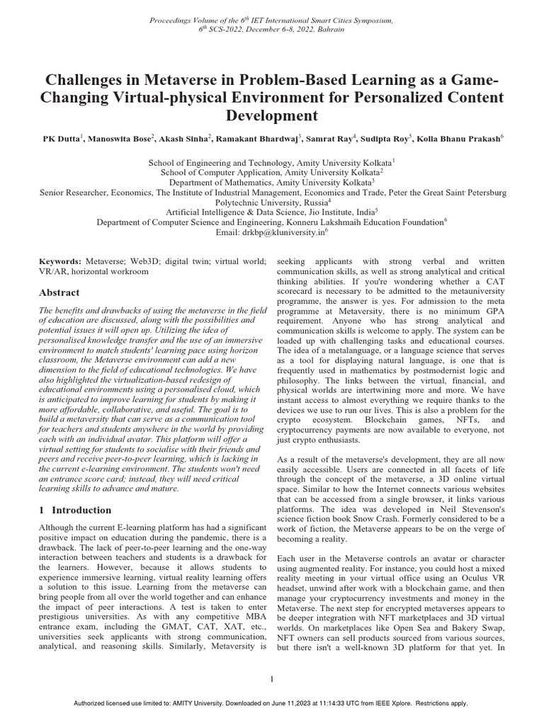 Metaverse's Role in Education | PDF | Augmented Reality | Virtual Reality