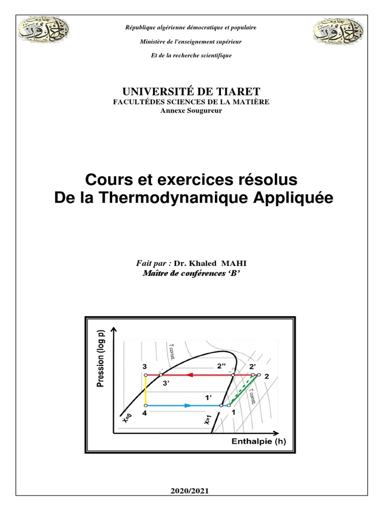 Cours et exercices de thermodynamique | PDF | Thermodynamique | Entropie