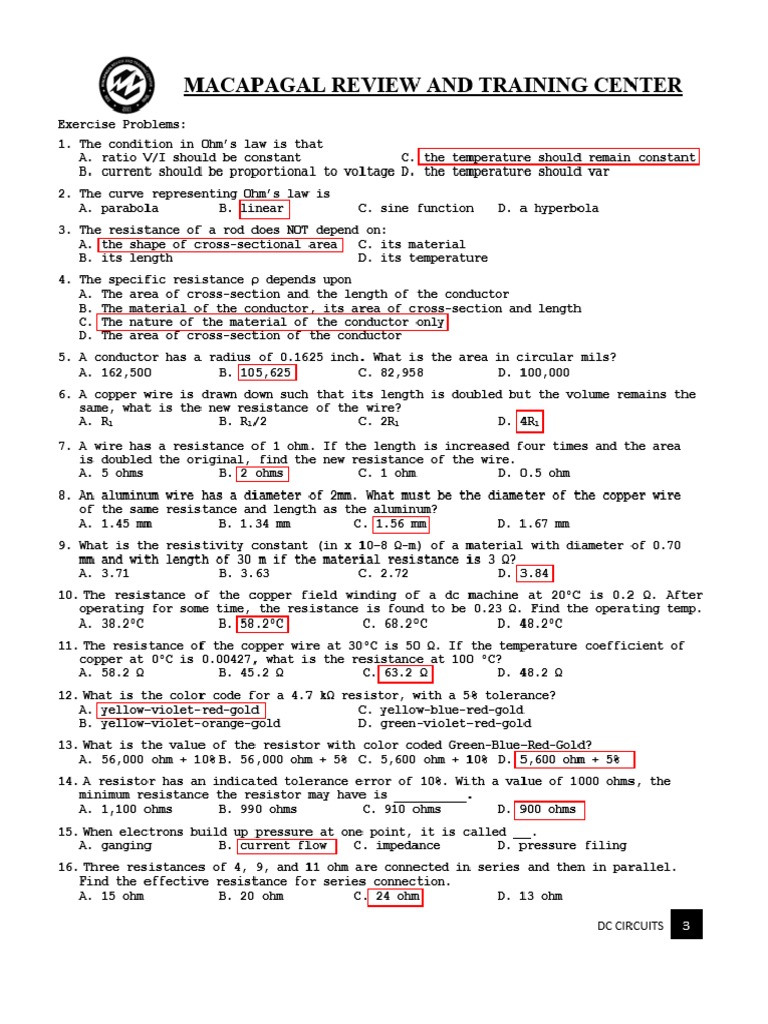 DC Circuits Questions ANSWER | PDF