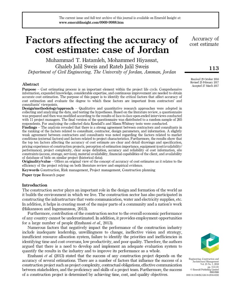 Factors Affecting The Accuracy of Cost Estimate | PDF | P Value ...