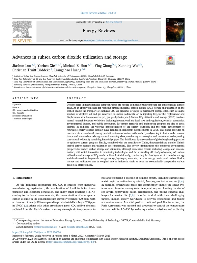 Advances in Subsea Carbon Dioxide Utilization and Storage | PDF