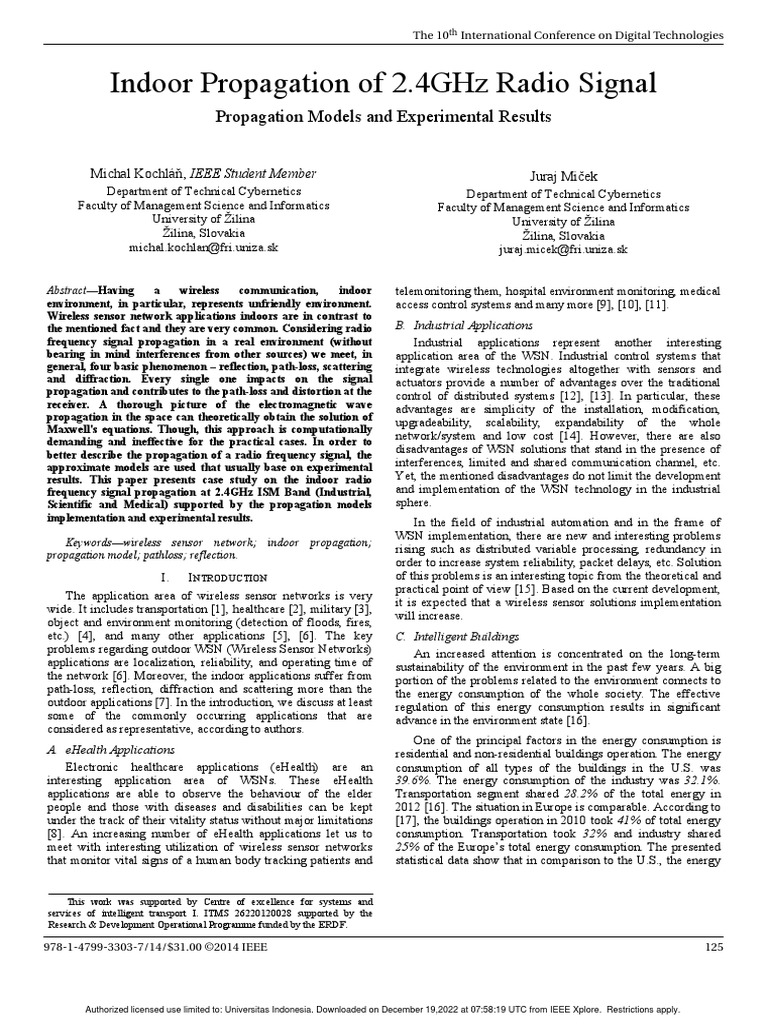 Indoor Propagation of 2.4GHz Radio Signal Propagation Models and ...