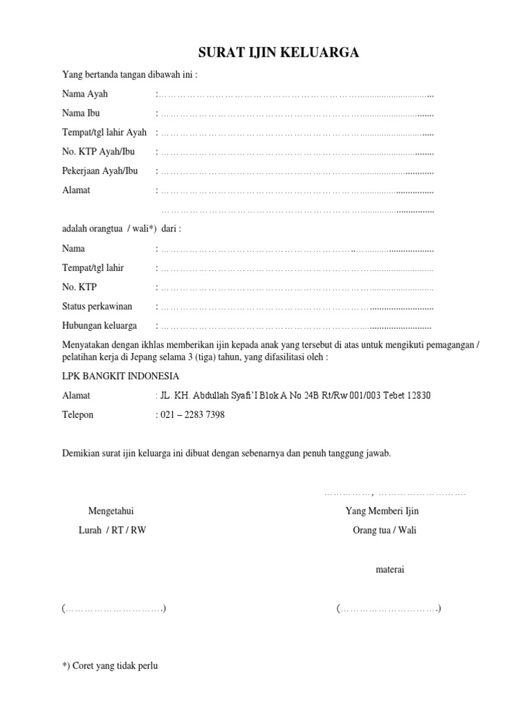 Surat Ijin Keluarga | PDF