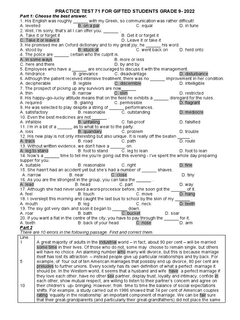 Practice Test 71 for Gifted Students | PDF | Pollution | Randomized ...