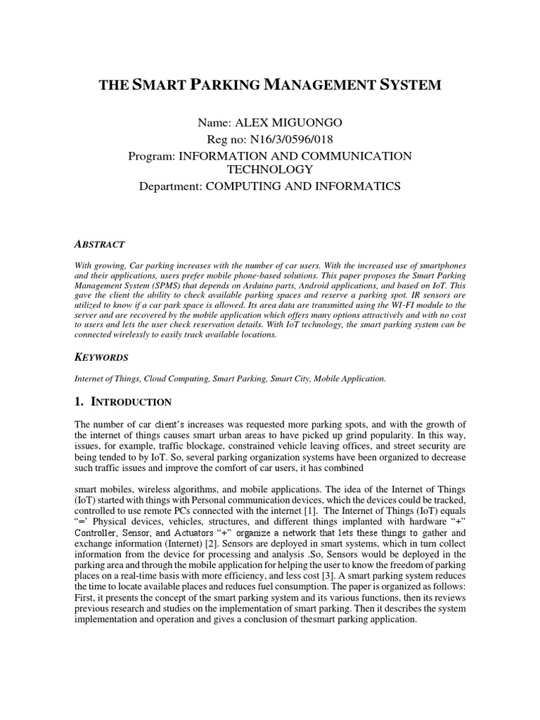 Smart IoT-Based Parking Management System | PDF | Internet Of Things ...