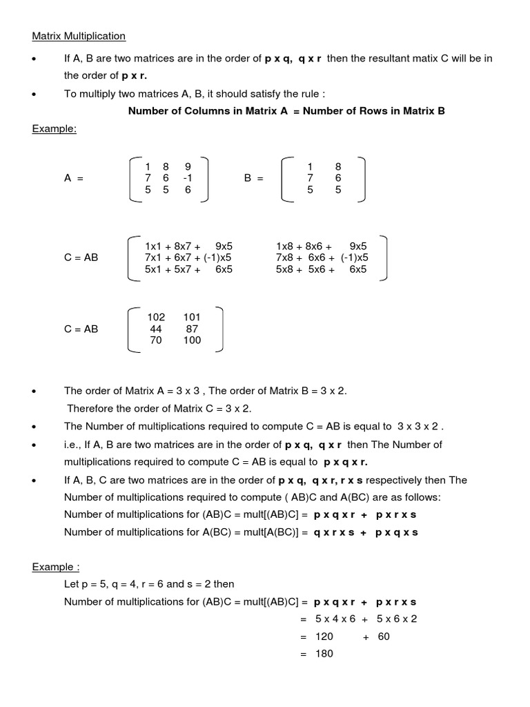 Chain of Matrix Multiplication Example | PDF | Matrix (Mathematics ...