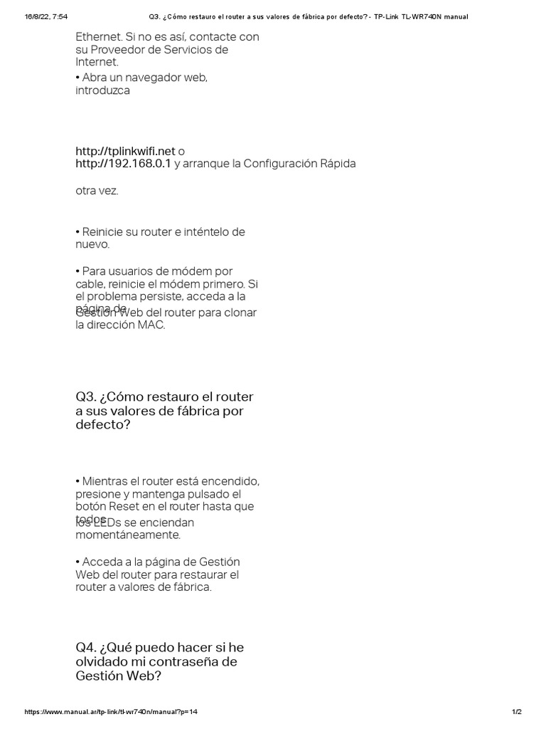 Q3. ¿Cómo restauro el router a sus valores de fábrica por defecto_ TP
