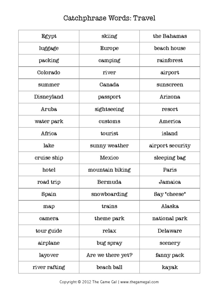Catchphrase words travel pdf