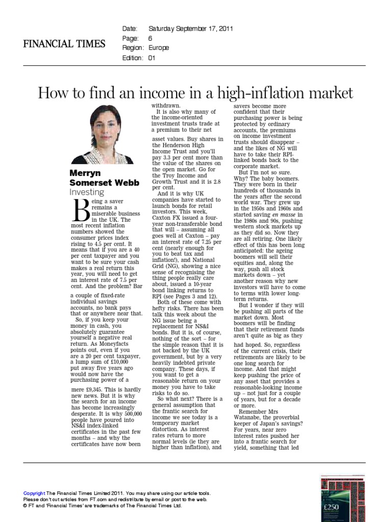 FT - How To Find An Income in A High-Inflation Market (17 Sept 11 ...