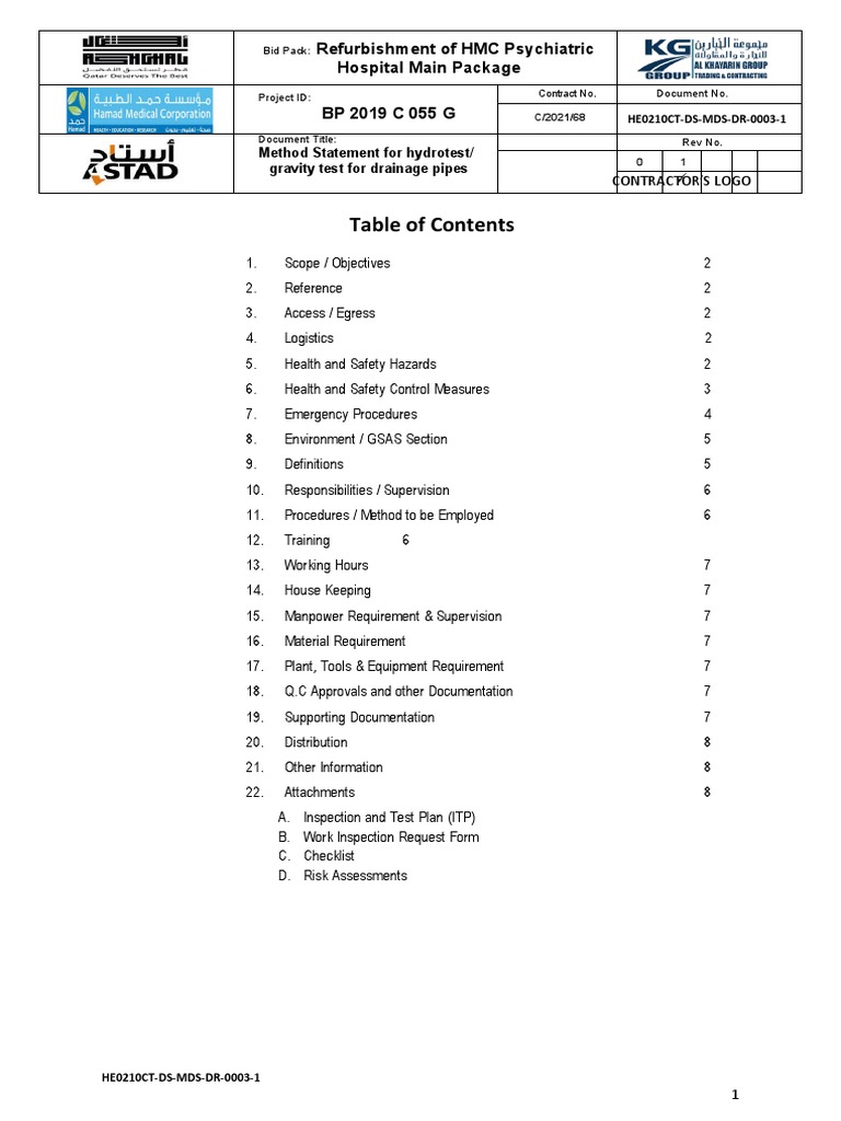 Hydrotest Gravity Test For Drainage Pipes PDF