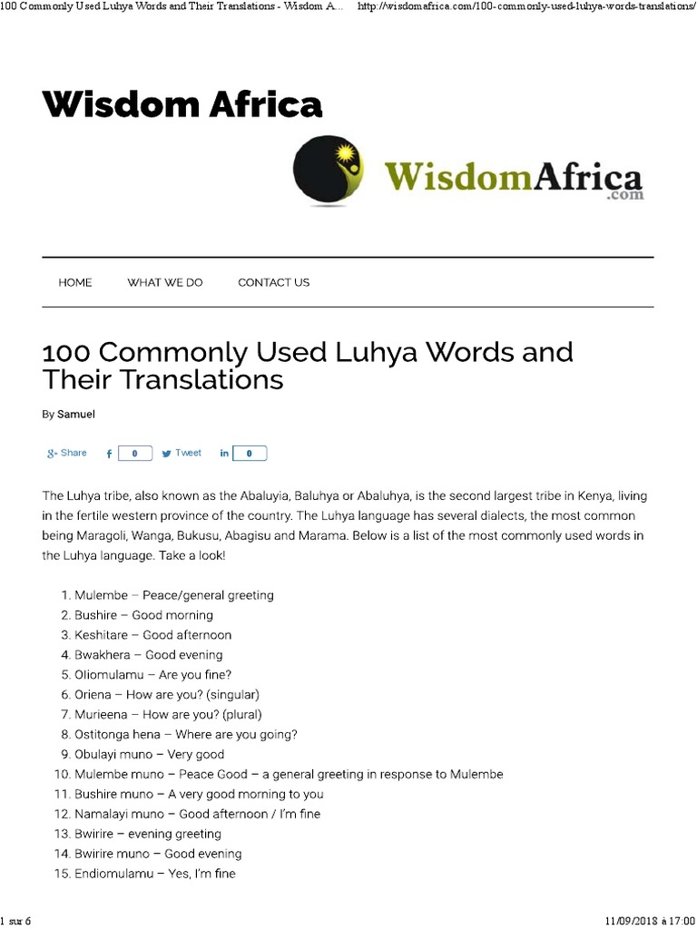 00 A4 6 100 Commonly Used Luhya Words PDF
