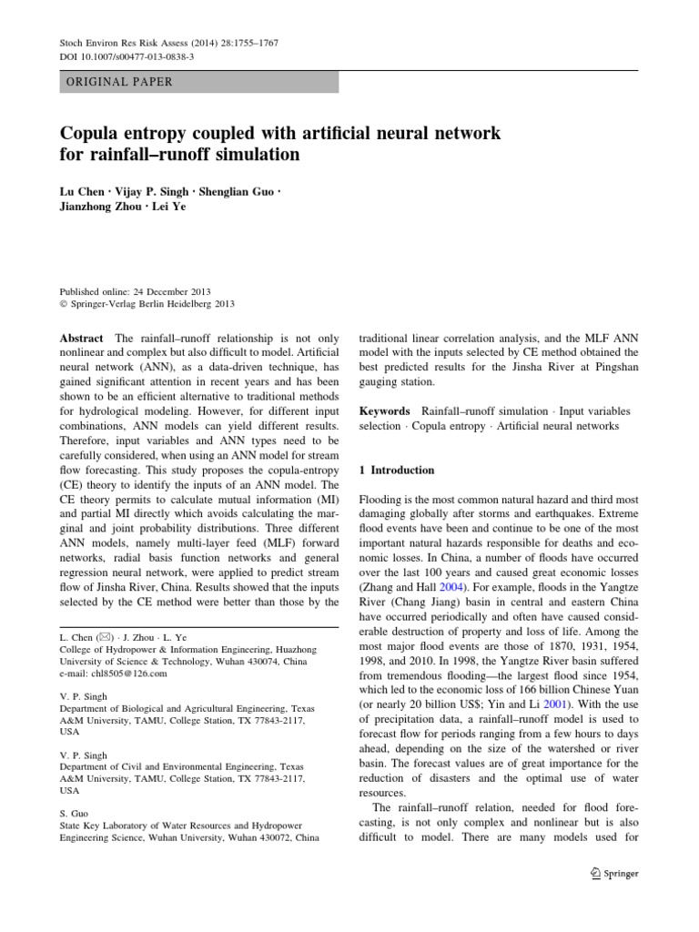 Copula Entropy for ANN Rainfall Simulation | PDF