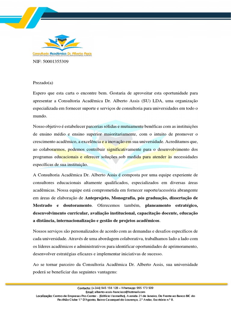 Carta De Apresentação Da Empresa Pdf
