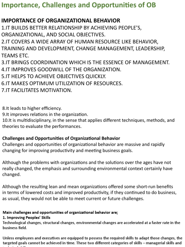 2-Importance, Challenges and Opportunities of OB | PDF
