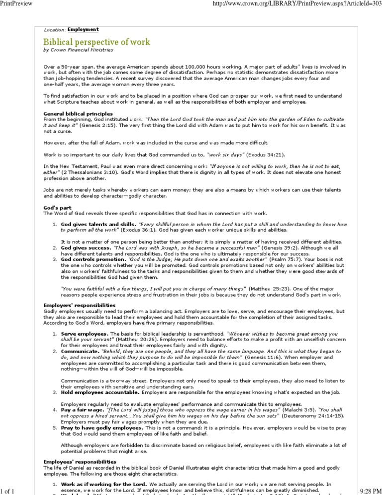 Biblical Insights on Work and Employment | PDF | Employment | Book Of ...