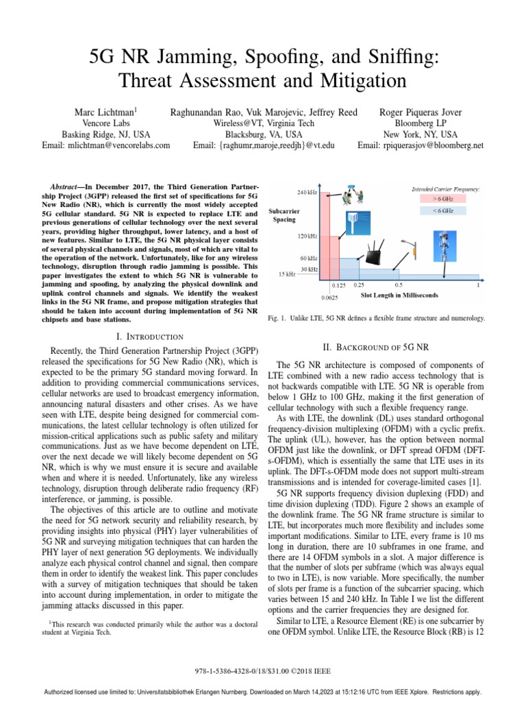 5G NR Jamming Spoofing and Sniffing Threat Assessment and Mitigation | PDF