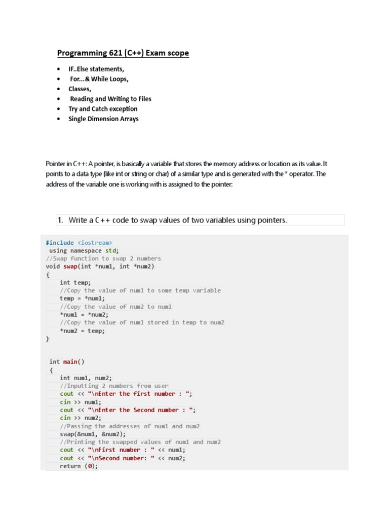 Programming 621 (C++) Exam Scope | PDF