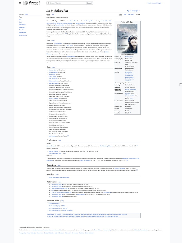 An Invisible Sign - Wikipedia | PDF