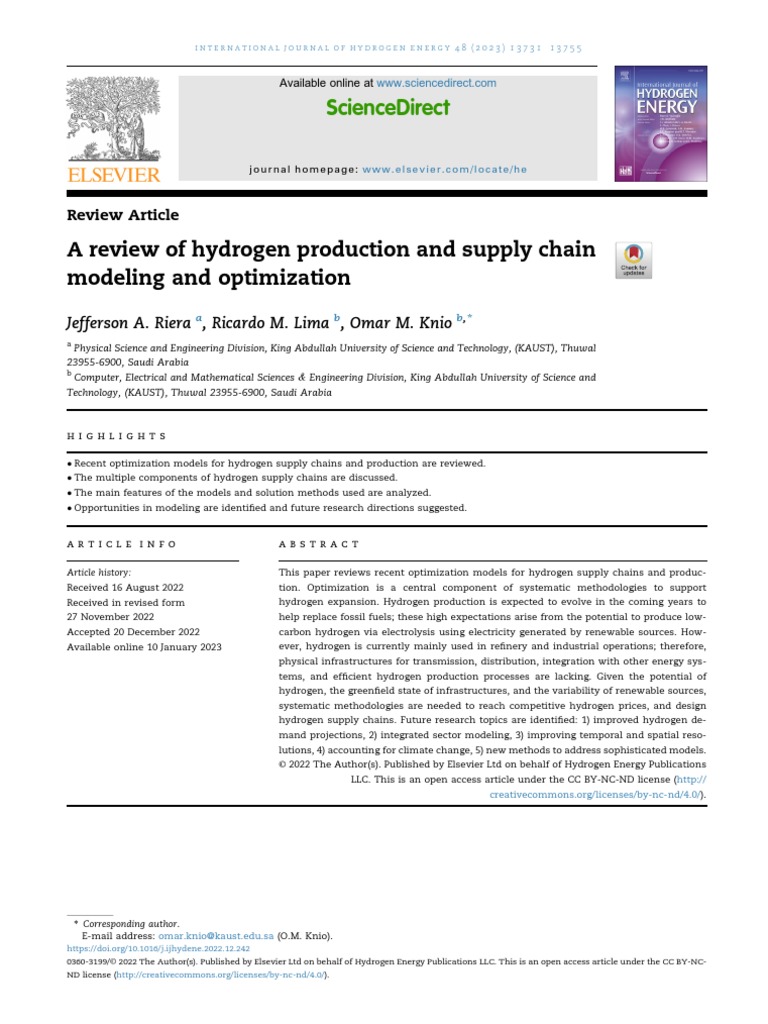 A Review Of Hydrogen Production And Supply Chain Modeling And ...