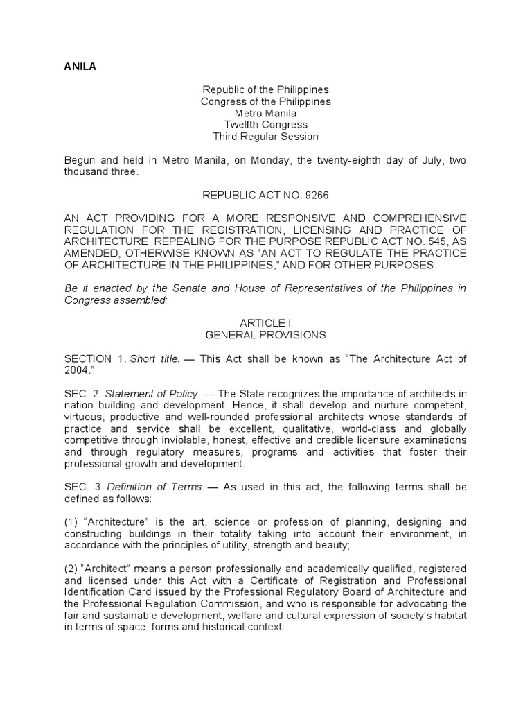 Philippine Architecture Act of 2004 | PDF | Art