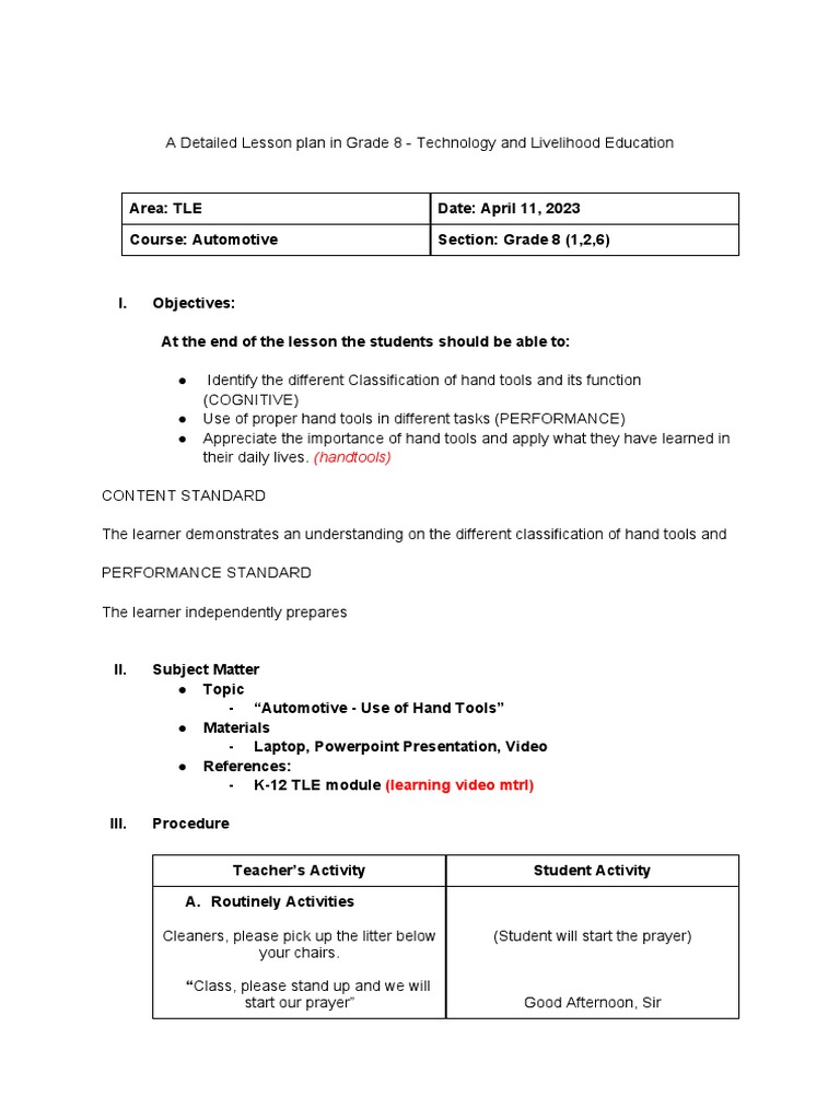 Lesson Plan Automotive Lesson 1.2 PDF